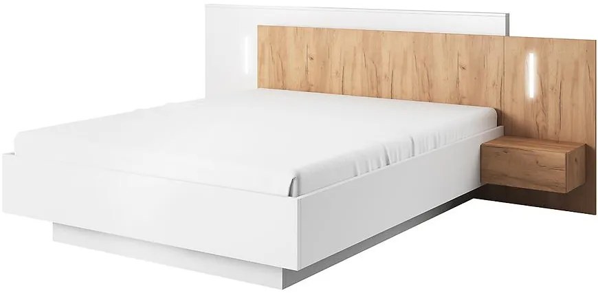 Posteľ so stolmi a osvetlením 3d B biela / dub Craft