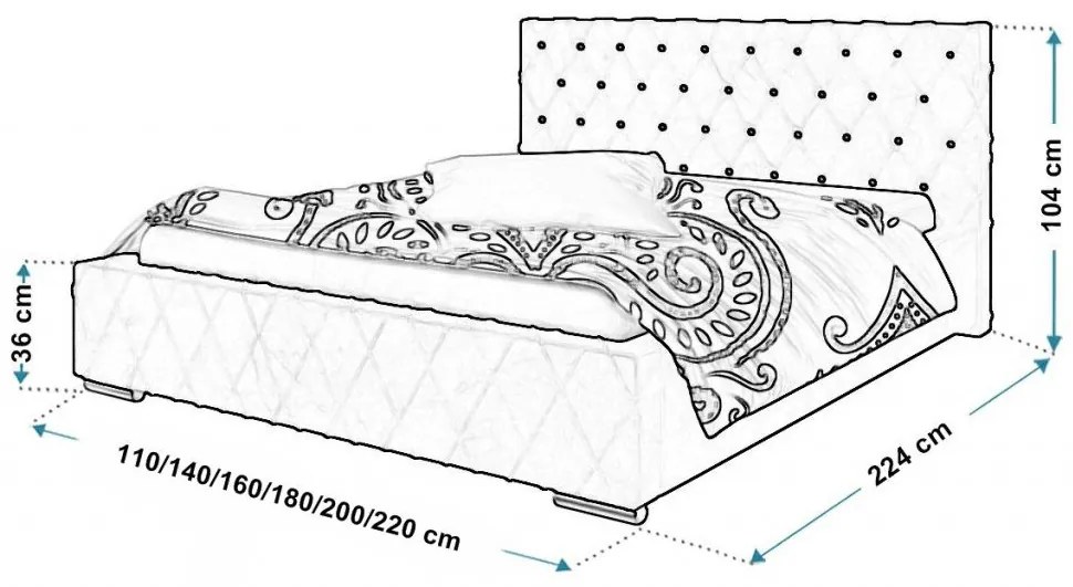 Luxusná čalúnená posteľ BED 4 Glamour - 120x200,Drevený rám,104cm (štandard)