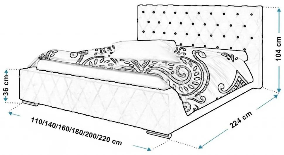 Luxusná čalúnená posteľ BED 4 Glamour - 120x200,Železný rám,124cm