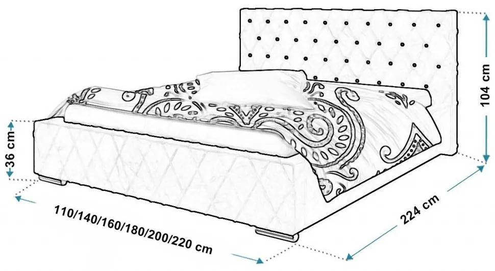 Luxusná čalúnená posteľ BED 4 Glamour - 200x200,Železný rám,124cm
