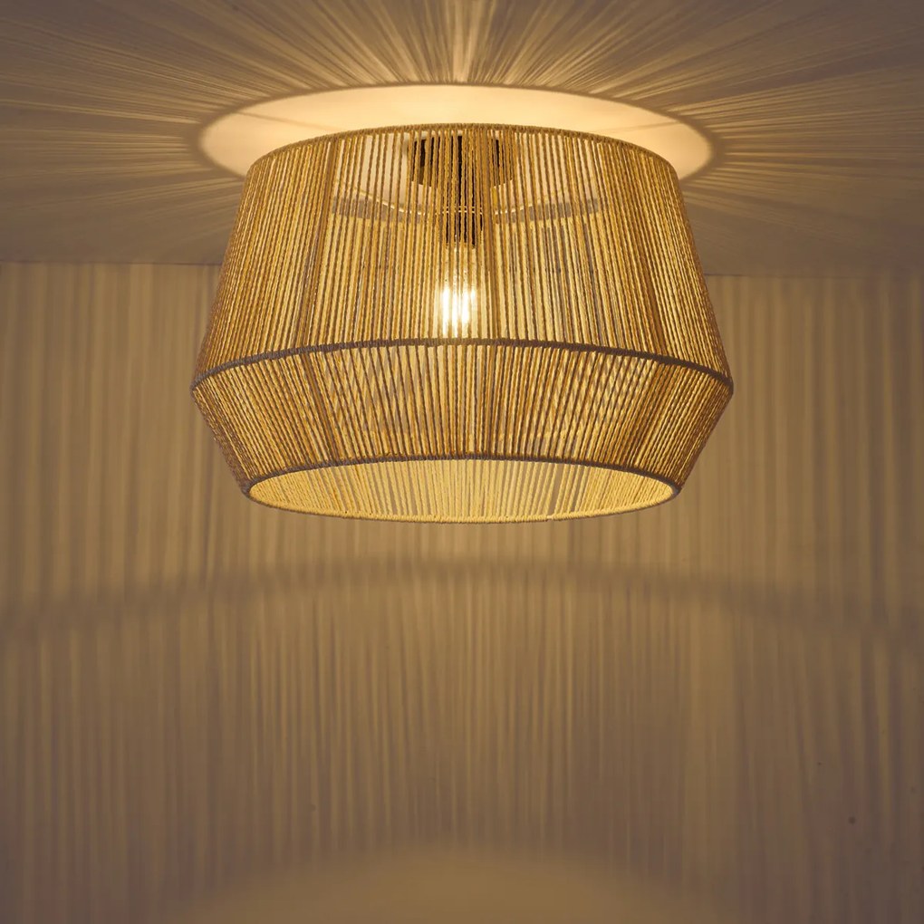 Stropná lampa čierna s béžovým lanovým tienidlom 50/50/30 - Cyl