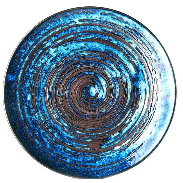 Modrý keramický tanier Mij Copper Swirl, ø 29 cm