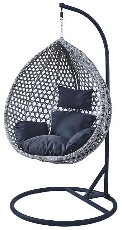 Svetlosivé závesné kreslo TROPIKAL s čiernym stojanom