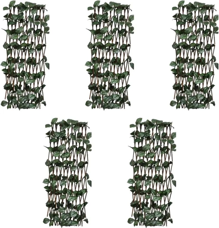Mriežkový plot z vŕbového prútia 5 ks s umelým lístím 180x30 cm
