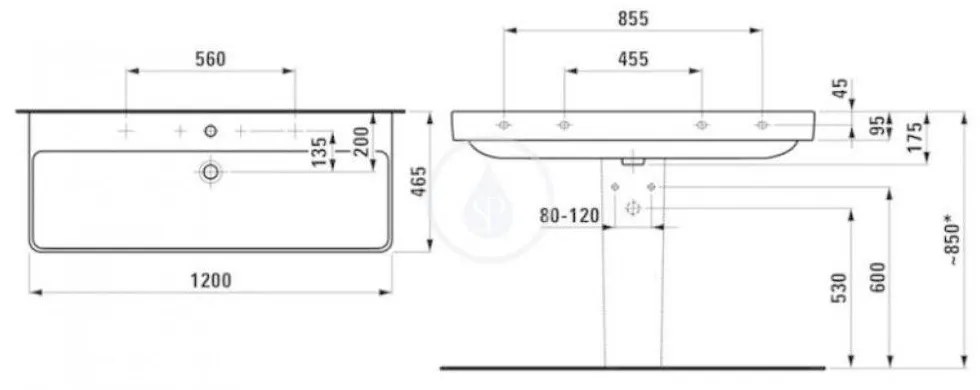 LAUFEN Pro S Umývadlo, 1200 mm x 465 mm, 1 otvor na batériu, biela H8149650001041