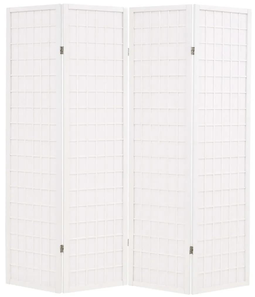 Skladací paraván so 4 panelmi, japonský štýl 160x170 cm, biely