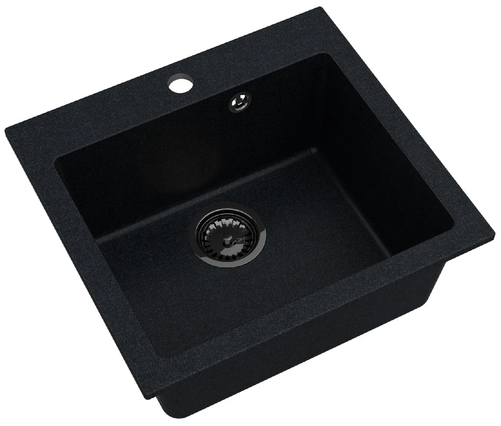 Sink Quality Ferrum 50, kuchynský granitový drez 490x450x195 mm + čierny sifón, brocade, SKQ-FER.B.1K50.XB