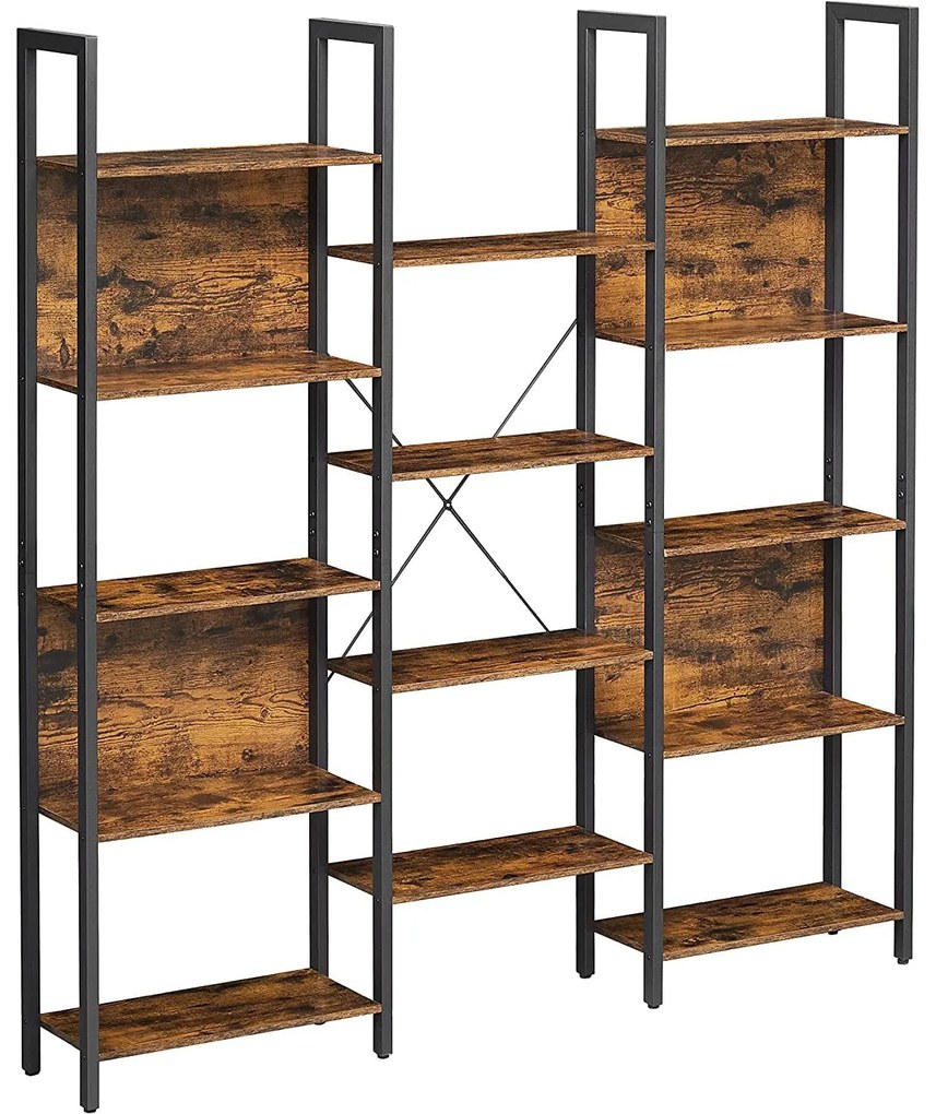 Veľká knižnica v industriálnom štýle, regál na knihy, 158 x 24 x 166 cm, rustikálna hnedá farba