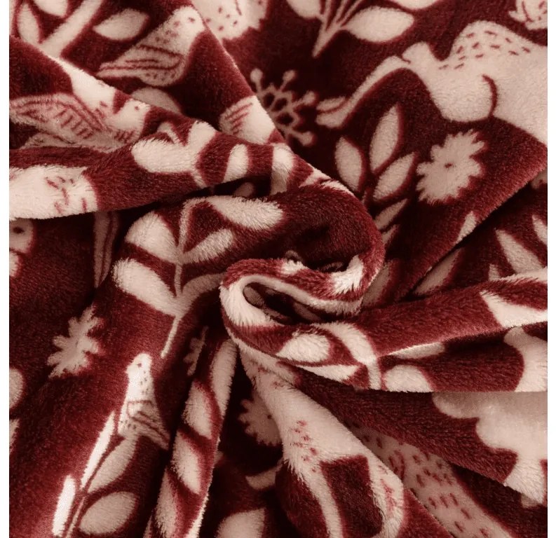 Mikroplyšová deka FOREST ANIMALS, vínová Rozmer: 150 x 200 cm