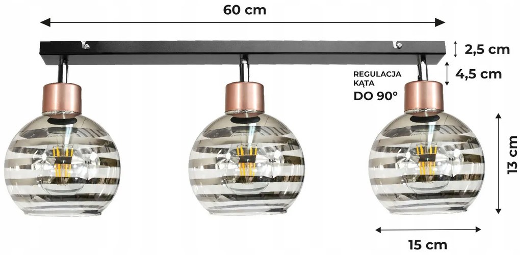 BERGE Sklenená LED závesná lampa 3xE27 - guľové horizontálne pruhy