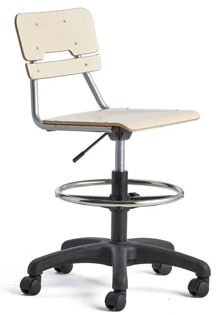 Stolička LEGERE, výškovo nastaviteľná, malé sedadlo, s kolieskami, V 530-720 mm, breza