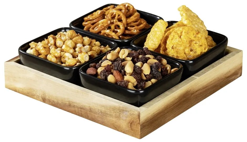 Čierne keramické servírovacie misy v súprave 4 ks s podnosom Elo - Wenko