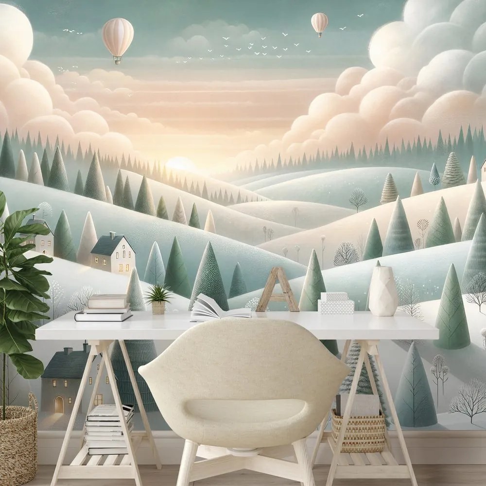 Tapeta zimná krajina s balónmi