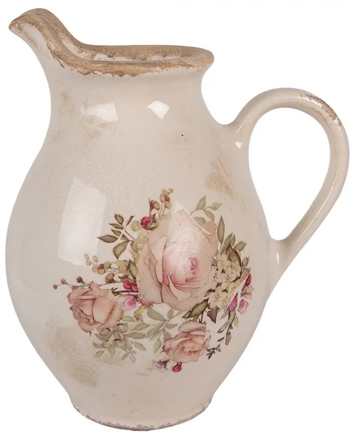 Béžový dekoračný keramický džbán s ružami Rosien - 21*16*24 cm
