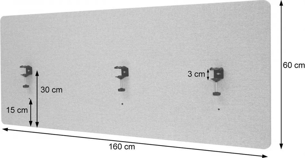 Akustický panel na stôl HWC-G75 - dvojstenná látka/textil - 60x160cm - hnedo-sivá