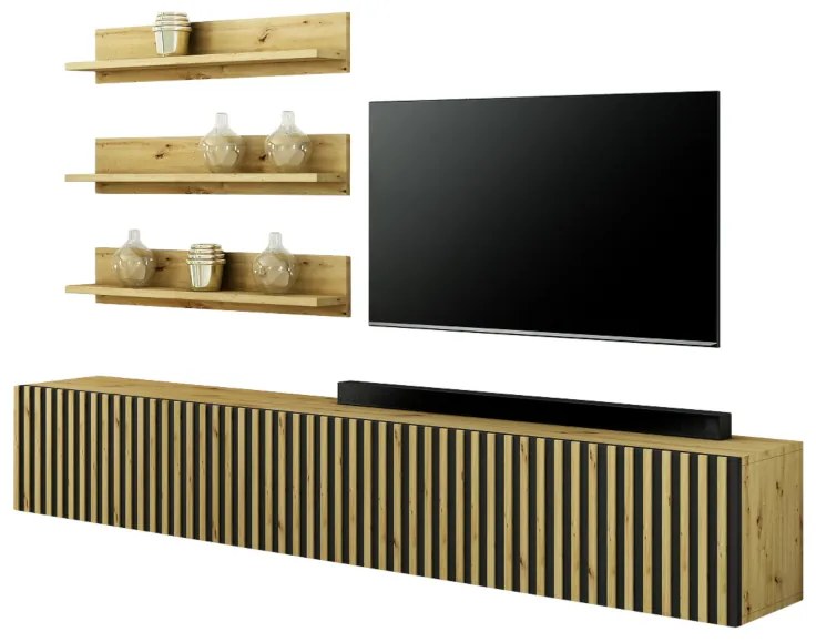 Obývacia stena MODERNA 13, dub artisan/čierna