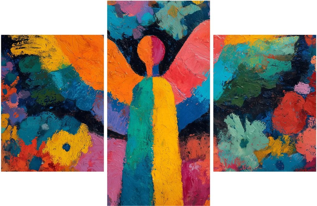Obraz - Abstraktný anjel s kvetmi (90x60 cm)