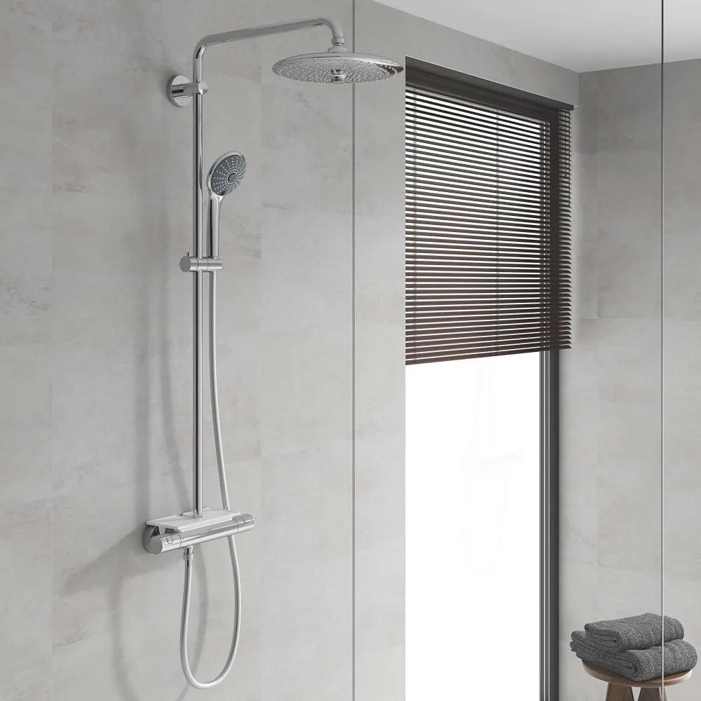 GROHE Vitalio Joy nástenný sprchový systém s termostatom, horná sprcha 3jet EcoJoy priemer 260 mm, ručná sprcha 3jet, chróm, 26403001