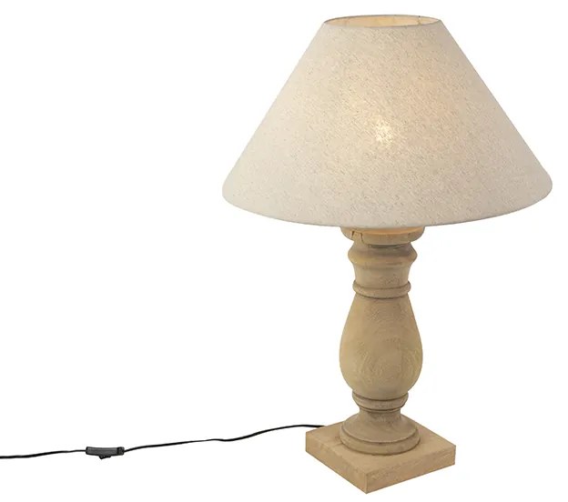 Rustikálna stolná lampa s béžovým ľanovým tienidlom 50 cm - Catnip