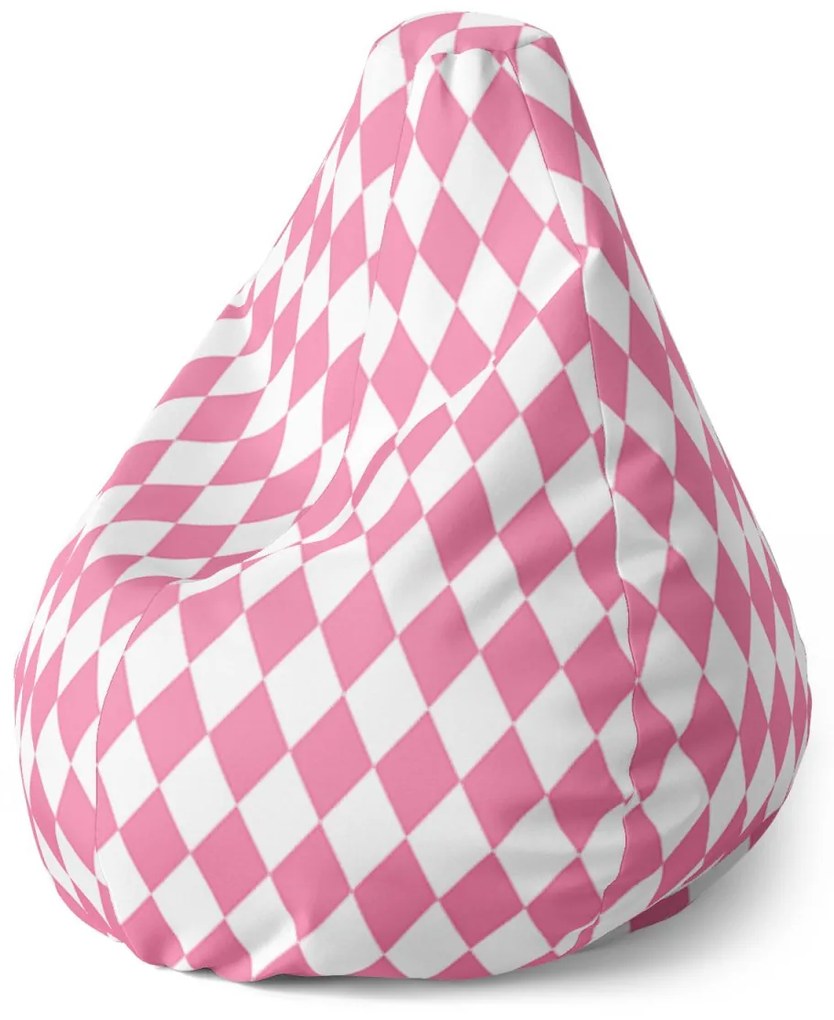 Sablio Sedací vak Pear Ružovo-biele kosoštvorce - 70 x 95 x 15 cm