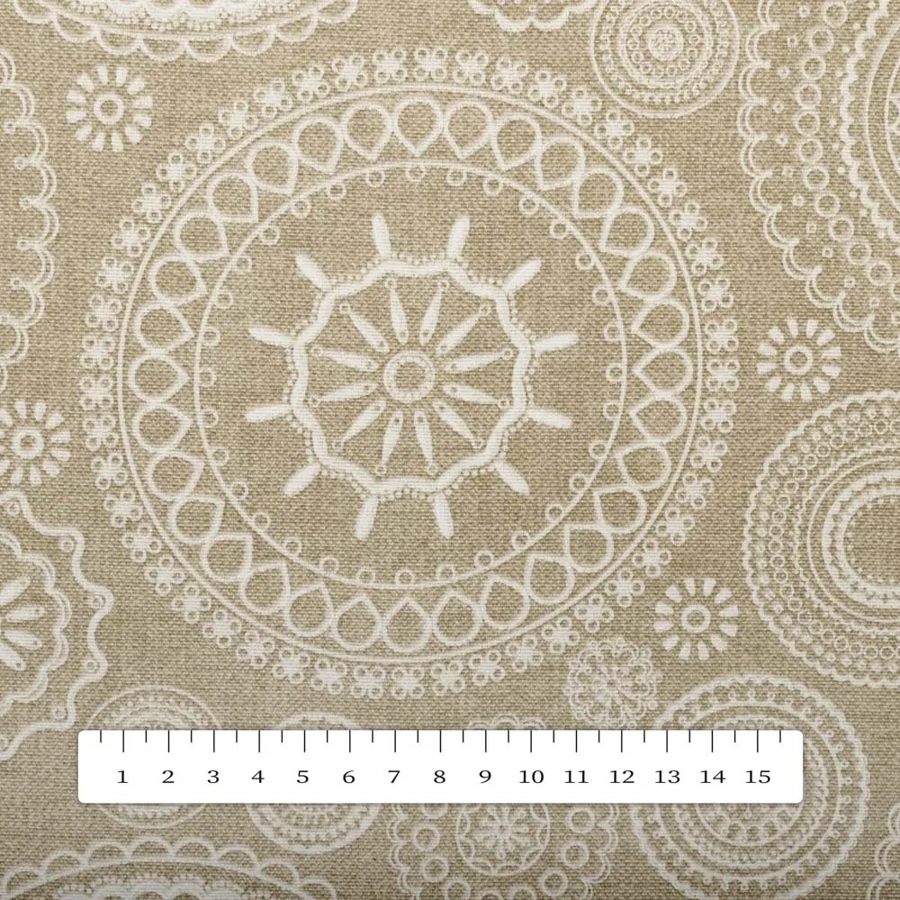 Biante Dekoračný behúň na stôl Leona LN-170 Biele mandaly na režnom 45x180 cm