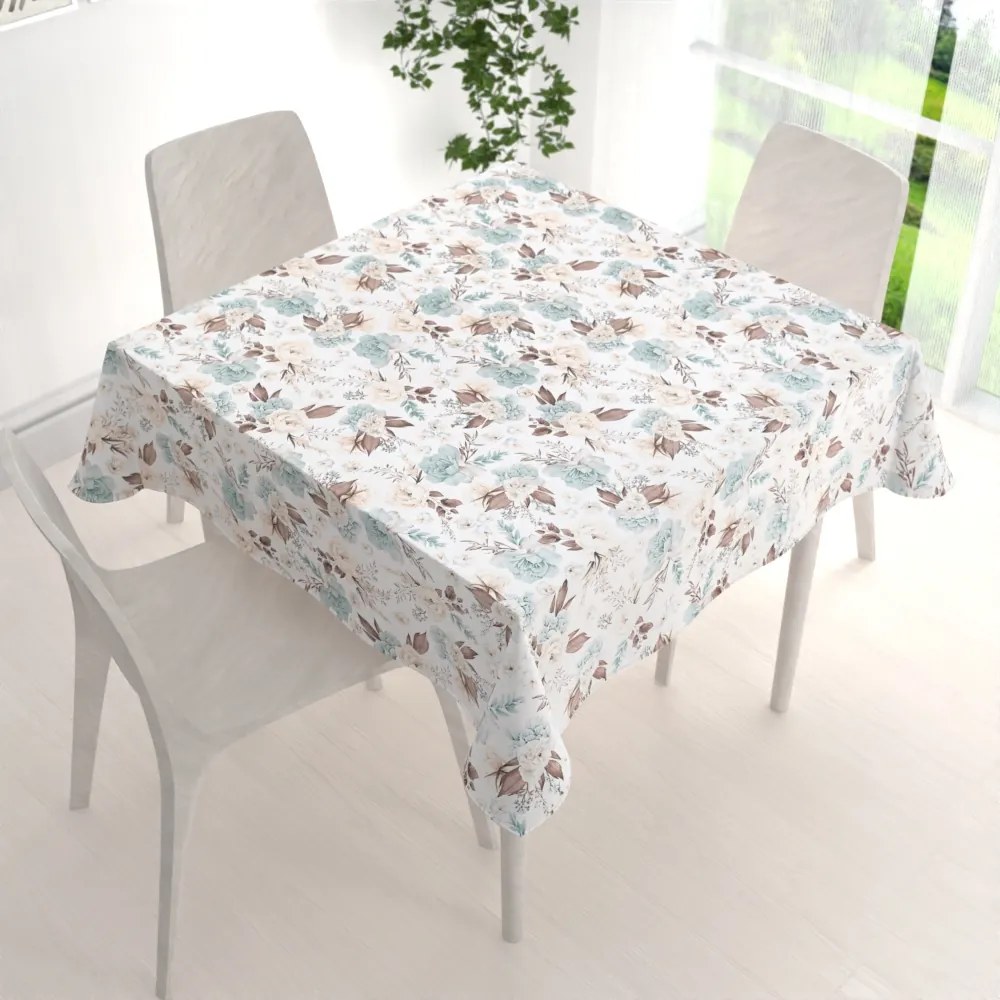 Biante Bavlnený štvorcový obrus Sandra SA-451 Žlto-hnedo-mintové ruže na bielom 80x80 cm