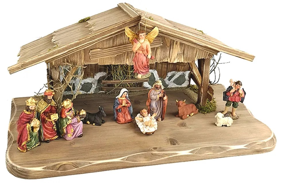 AMADEA Drevený betlehem šedohnedý BEZ FIGURÍK 45 cm