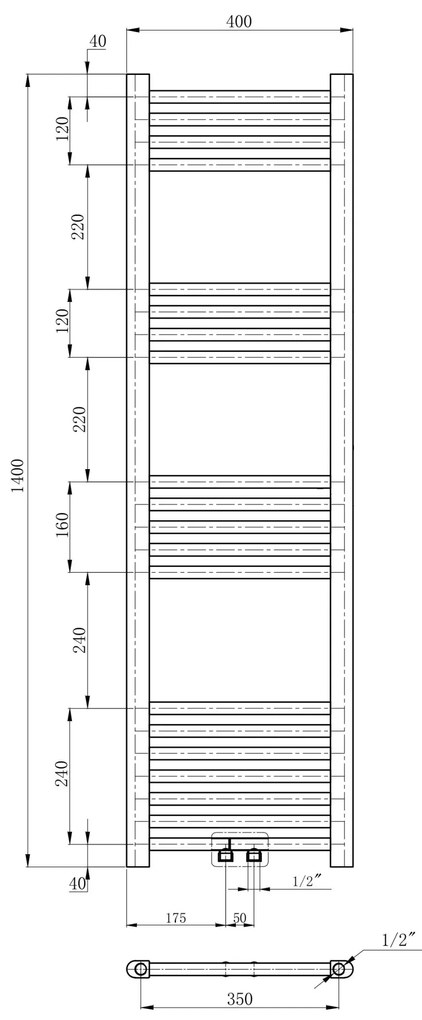 Gamma Erga Simple, vykurovacie teleso 1400x400 mm, 469 W, čierna, ERG-LAV-SIMP-14040-BK