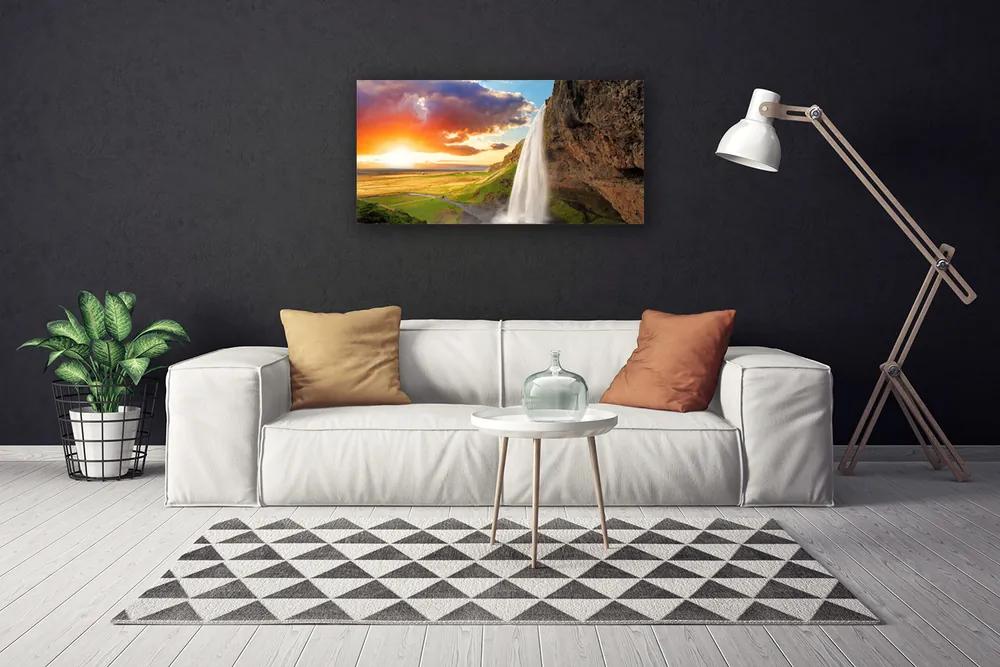 Obraz Canvas Vodopád slnko krajina 140x70 cm