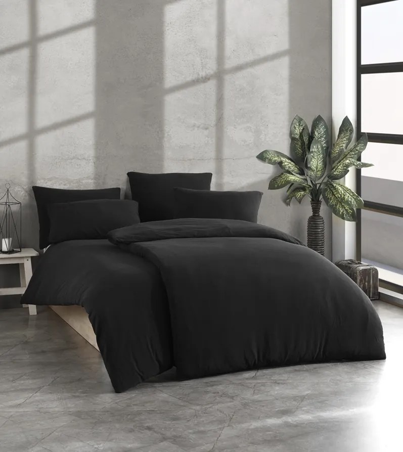 Ľanové obliečky čierne 140x200cm+90x70cm TiaHome