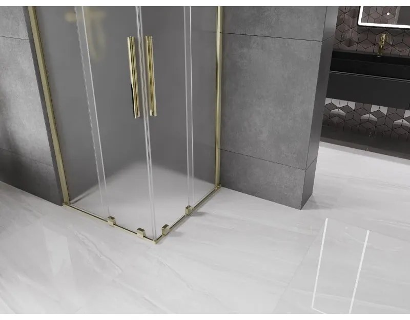 Mexen Velar Duo, sprchový kút s posuvnými dverami 100 x 100 cm, 8mm sklo námraza, zlatá lesklá, 871-100-100-32-50