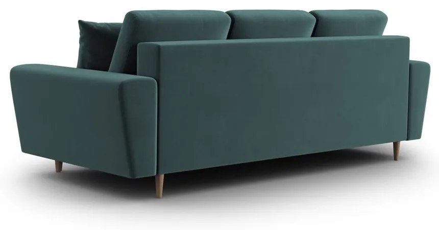 Zamatová rozkladacia/s úložným priestorom pohovka v petrolejovej farbe 235 cm Kyoto – Cosmopolitan Design