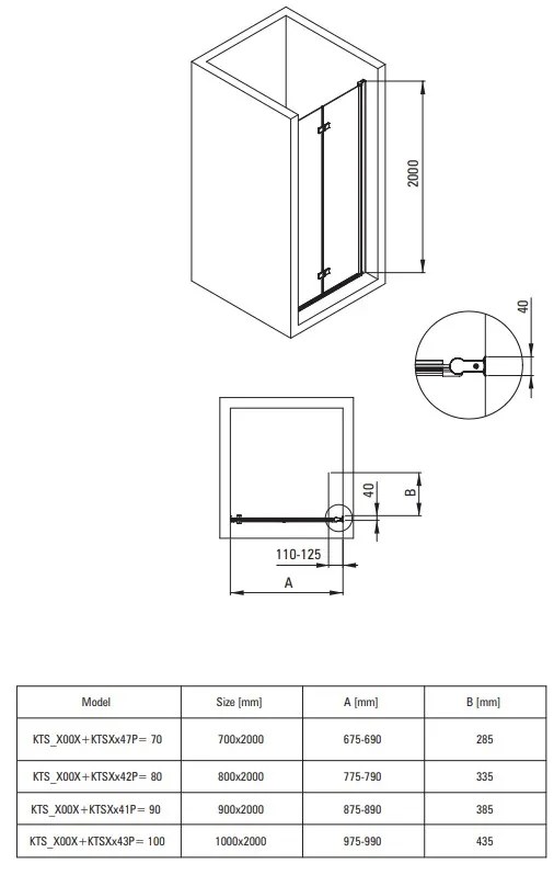 Deante Kerria Plus, skladacie sprchové dvere do otvoru 100x200cm, 6mm číre sklo s ActiveCover, chrómový profil, KTSX043P
