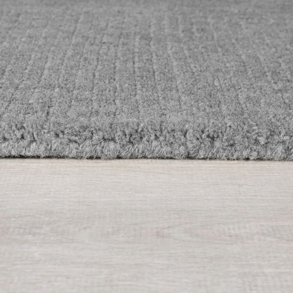 Kusový ručne tkaný koberec Tuscany Textured Wool Border Grey Marl, 160x230, šedá, obývacia izba, Flair Rugs