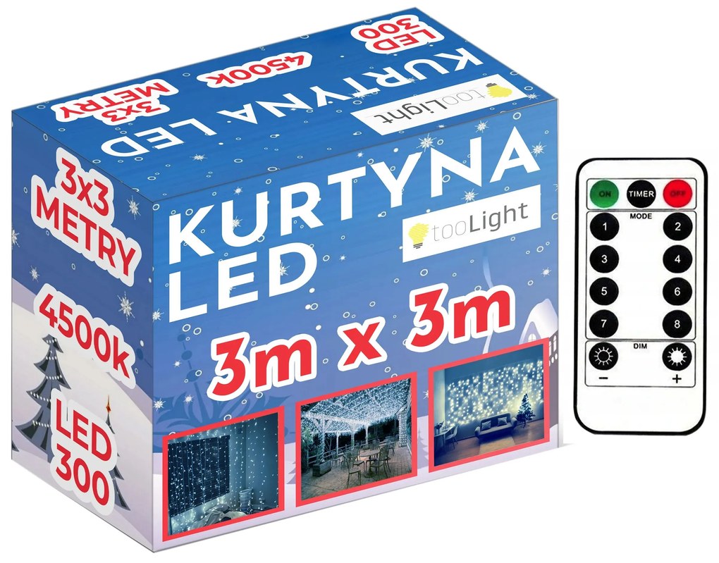 Tutumi Tutumi, LED svetelný záves 300 diód 3x3m 311334A, studená biela, CHR-06322