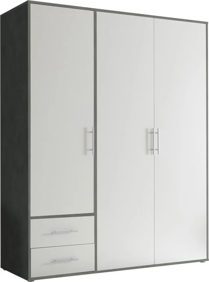 Šatníková skriňa Valencia,155 cm, optika šedého kovu/biela