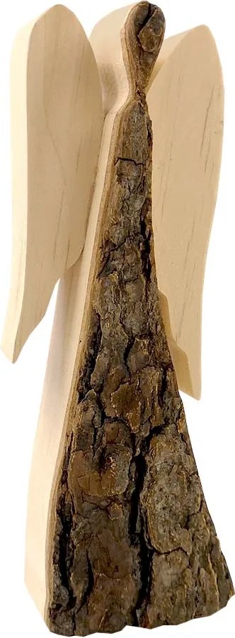 AMADEA Drevený anjel s kôrou, masívne drevo, 18 cm