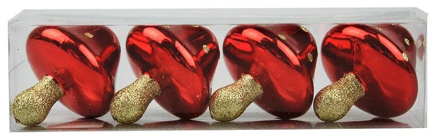 Vianočné gule hríby 8 cm 4 ks 37316