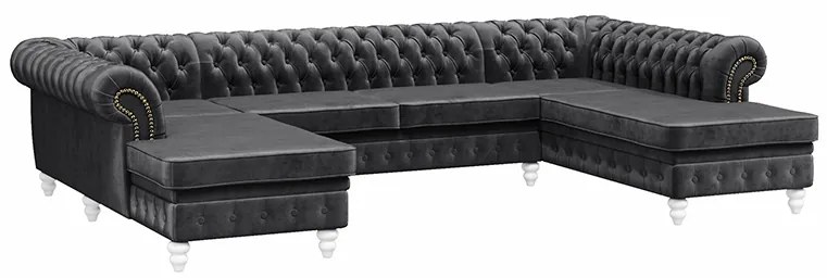 PROXIMA.store - Luxusná sedačka CHESTERFIELD LONG U FARBA NÔH: čierna, DRUH LÁTKY: TORRE - 10, FARBA OZDOBNÝCH ŠPENDLÍKOV: staré zlato