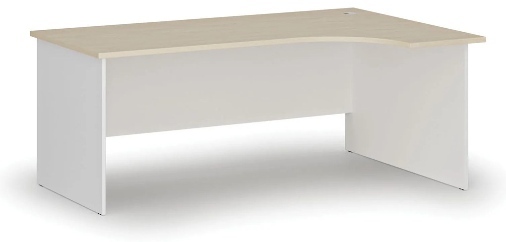 Rohový kancelársky písací stôl PRIMO WHITE, 180x120 cm, pravý, biela/breza