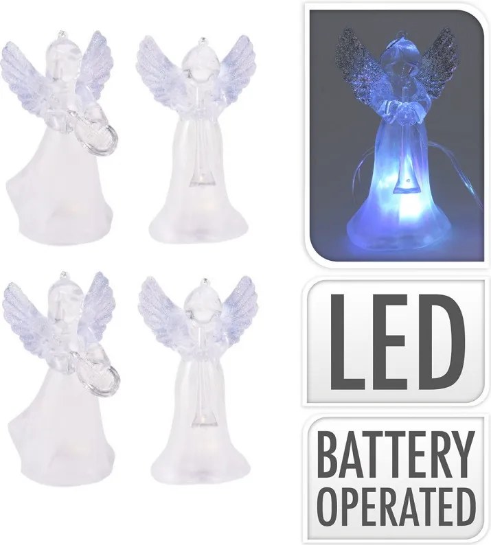 Set závesných anjelov s LED 4 ks, 11 cm