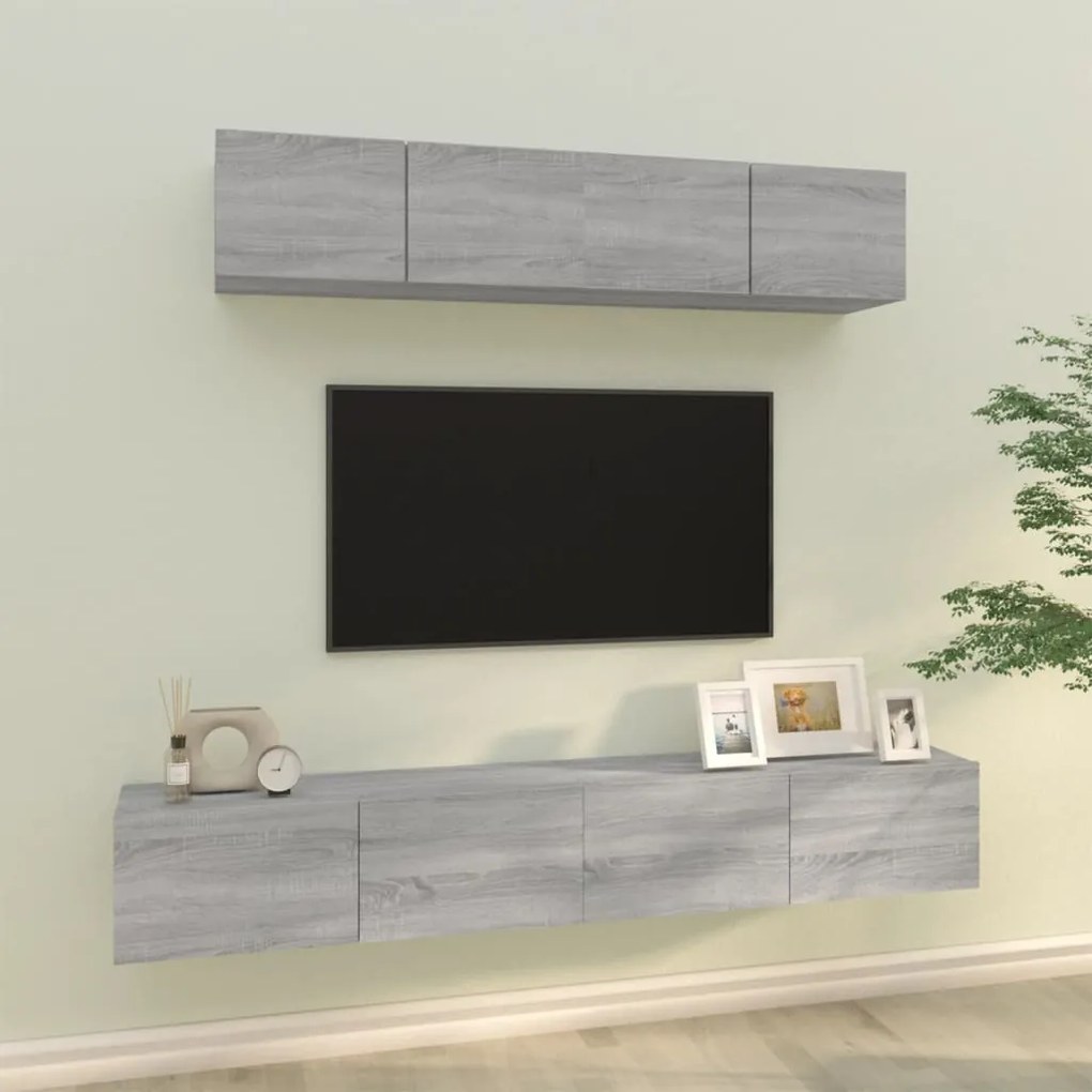 4-dielna súprava TV skriniek sivý dub sonoma spracované drevo