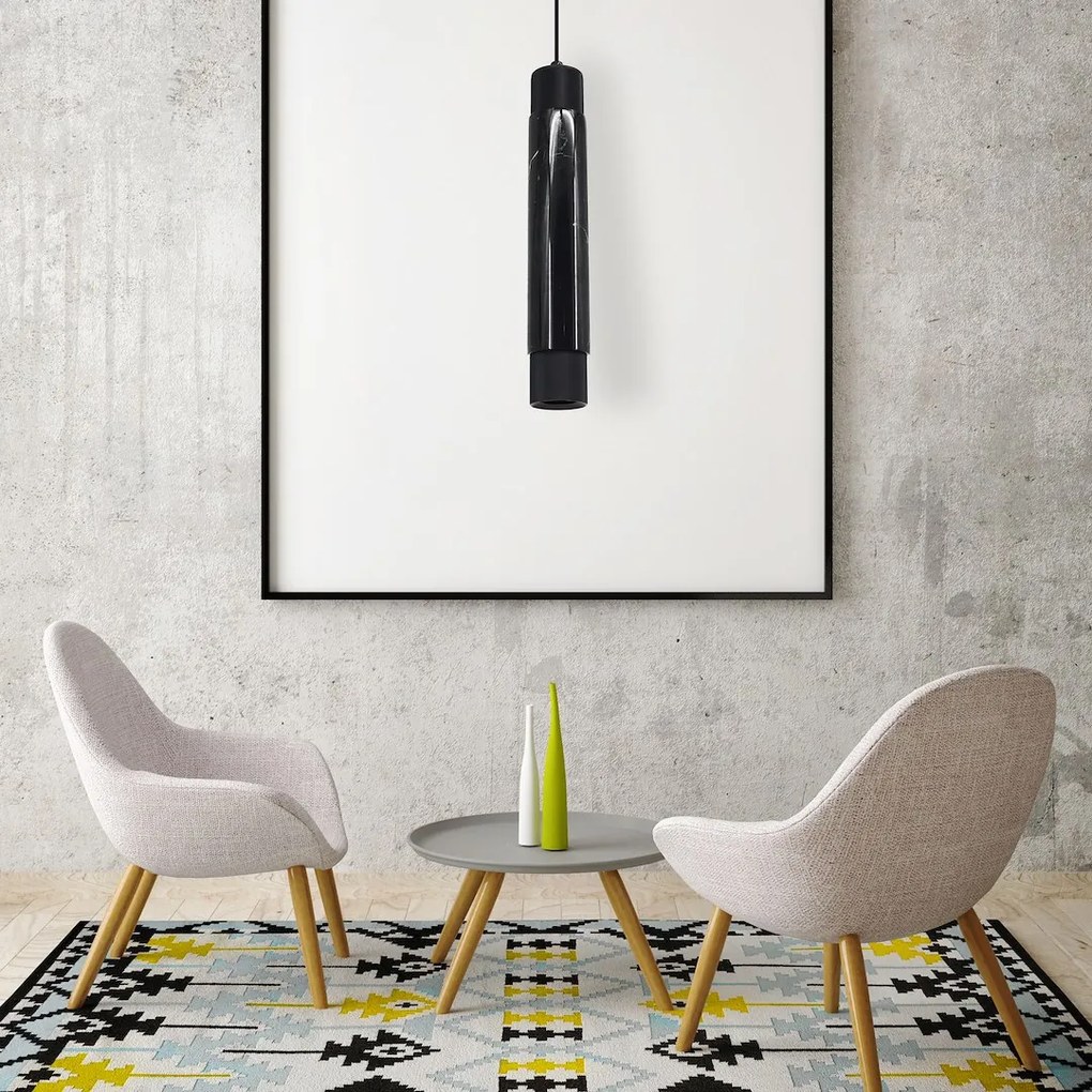 Závesné svietidlo Marble, 1x mramorové/čierne kovové tienidlo, b