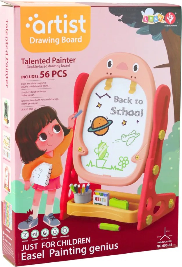 LEAN Toys Obojstranná magnetická tabuľa tučniak herná súprava 56 ks ružová
