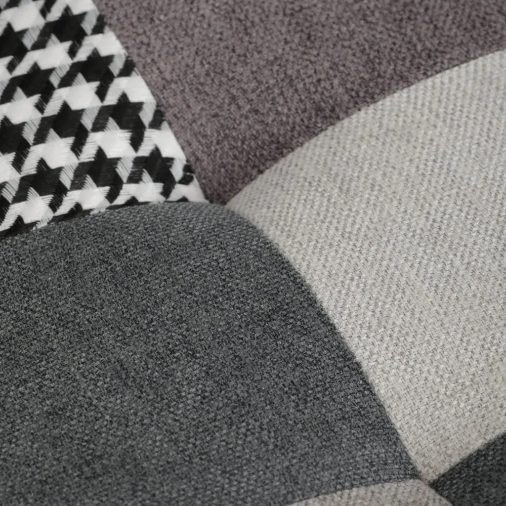 Relaxačné kreslo ušiak LISA + taburet — masív, látka, čiernobiely patchwork
