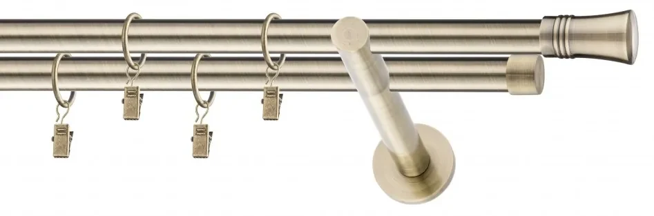 Dekorstudio Mosadzná dvojradová garniža CAPRI 19mm Dĺžka: 340cm, Typ uchytenia: Držiak dvojitý otvorený, Typ príslušenstva: Krúžky tiché so štipcami