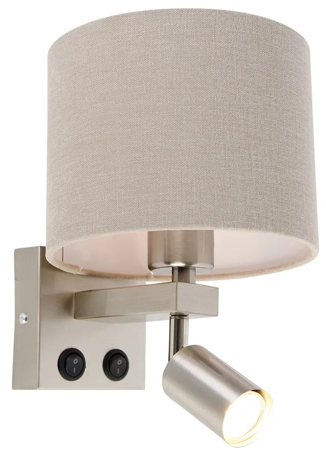 Nástenná lampa z ocele so svetlom na čítanie a tienidlom 18 cm svetlohnedá - Brescia