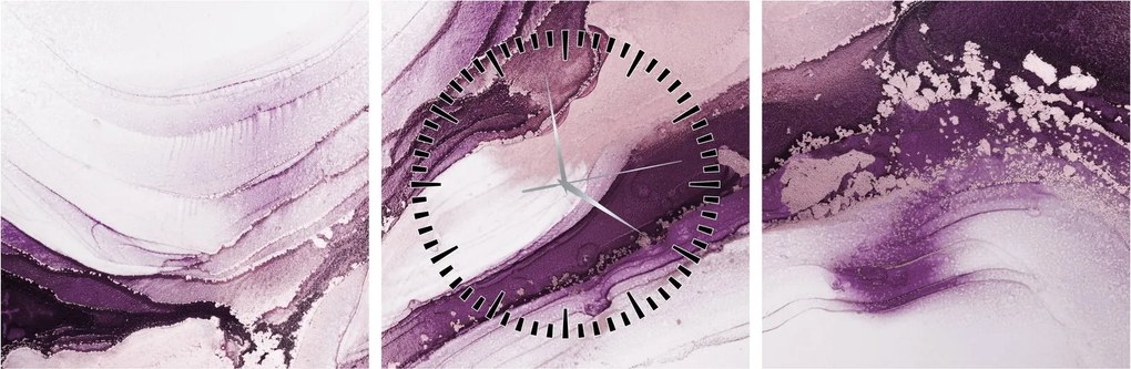 Obraz - Purple fluid art (s hodinami) (90x30 cm)