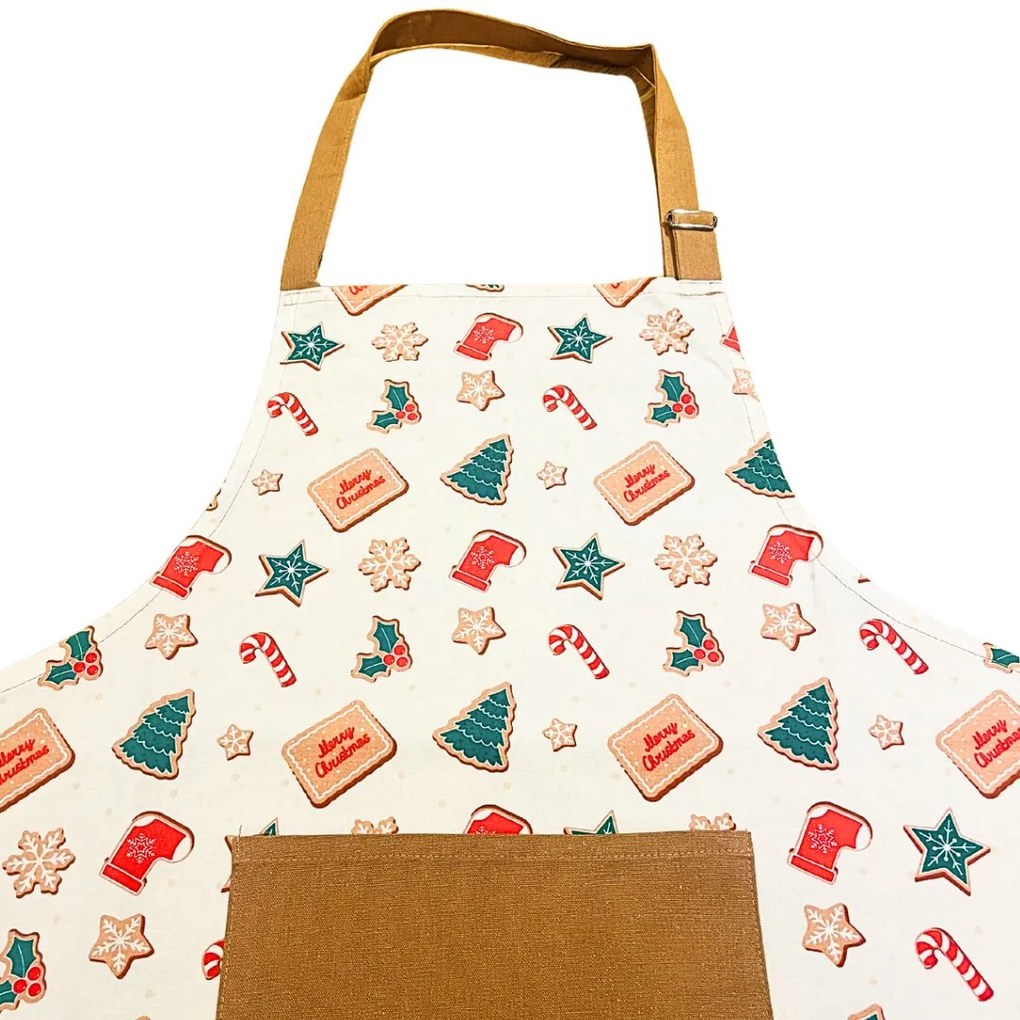 Kuchynská zástera bavlnená Vianočná perníky Hnedo-biela TiaHome