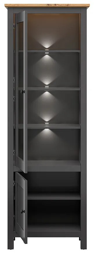 Vitrína BRW Hesen REG1W1D/20/7 (s LED osvetlením) (grafit + dub artisan). Akcia -18%. Vlastná spoľahlivá doprava až k Vám domov. 1062517